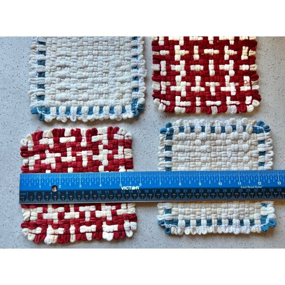 Handwoven Cotton Pot Holders Set Of 5 - Multicolor Large & Red/White/Blue Small - Picture 9 of 13